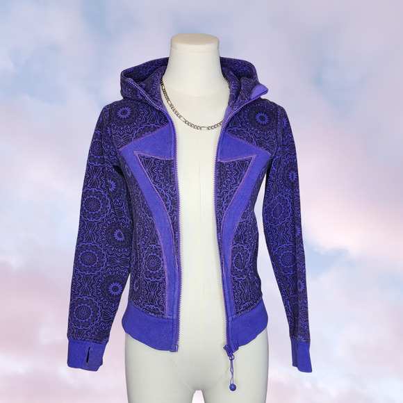 Ivivva Athletica Lululemon Purple Geometric Scuba Full Zip Thumb Hole Jacket 8 - Picture 2 of 6